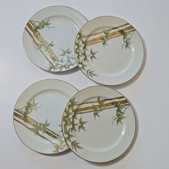 Hand Painted Bambo Plates Occupied Japan Set of 4 Mame-Zara Appetizer Dessert - Picture 12 of 16